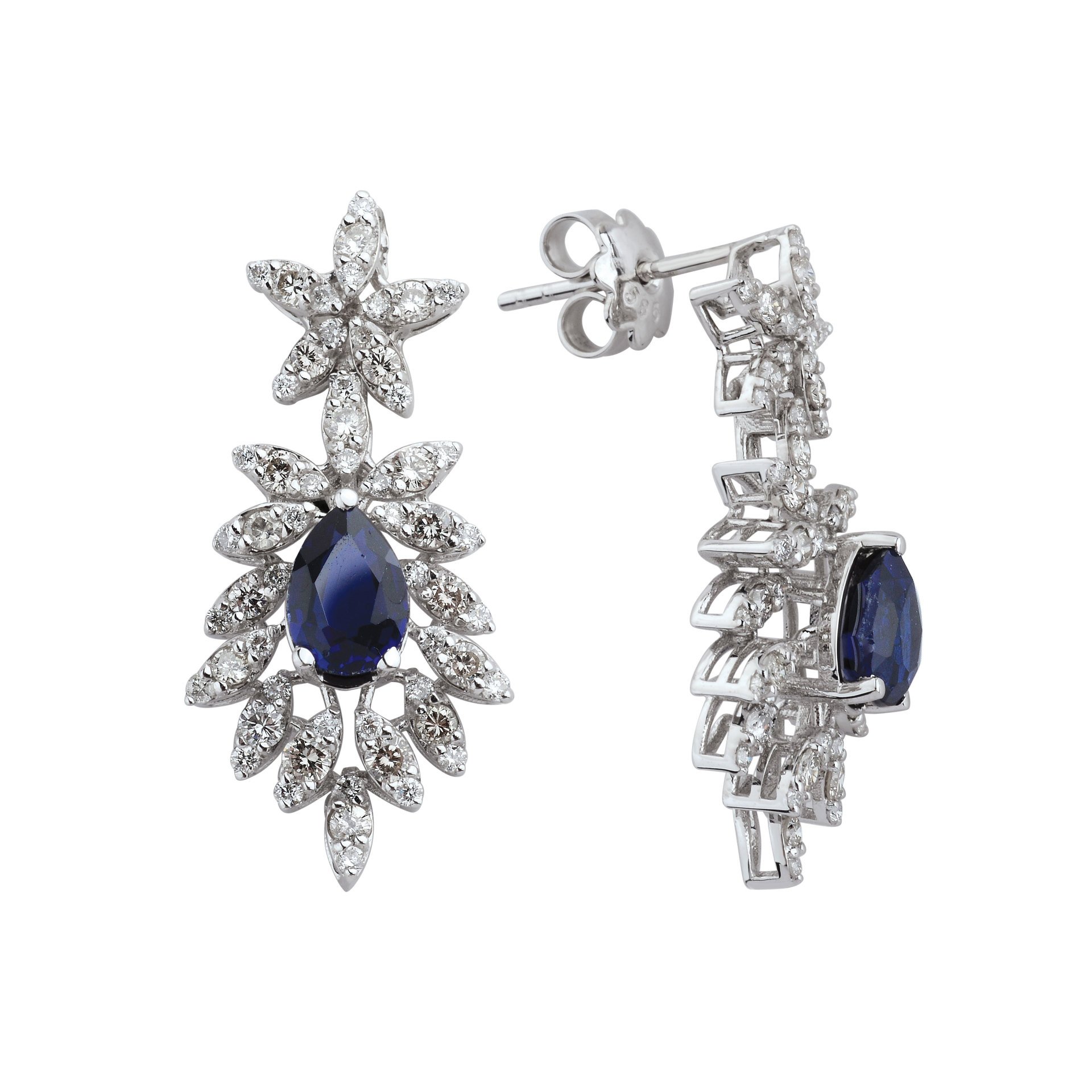 3,14 Karat Safir Pırlanta Küpe