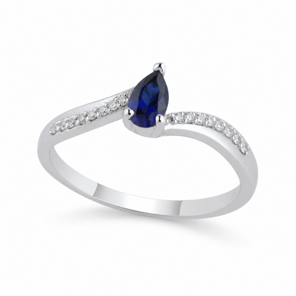 0.06 Karat Safir ve E Renk SI Pırlanta Yüzük