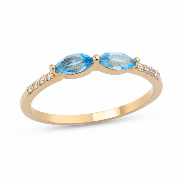 0.06 Karat Blue Topaz ve E Renk SI Pırlanta Yüzük