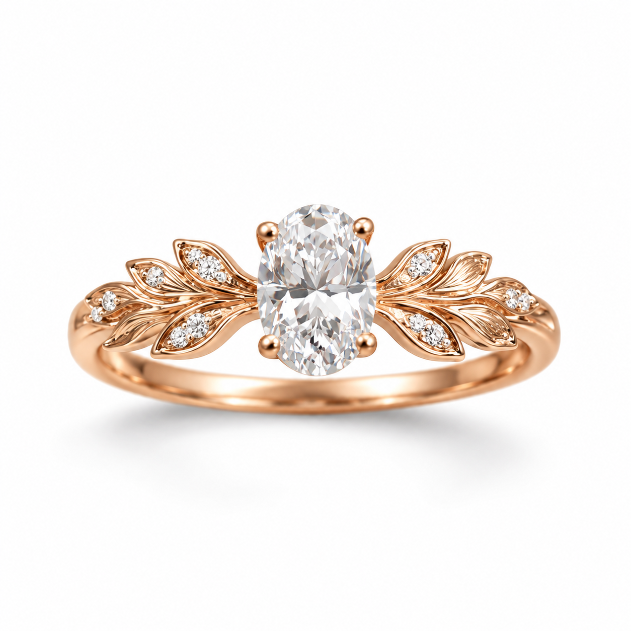 0.60 Karat Oval Pırlanta Yaprak Motifli Yüzük