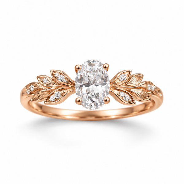 0.60 Karat Oval Pırlanta Yaprak Motifli Yüzük