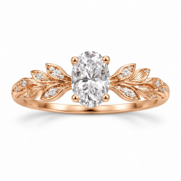 0.60 Karat Oval Pırlanta Yaprak Motifli Yüzük