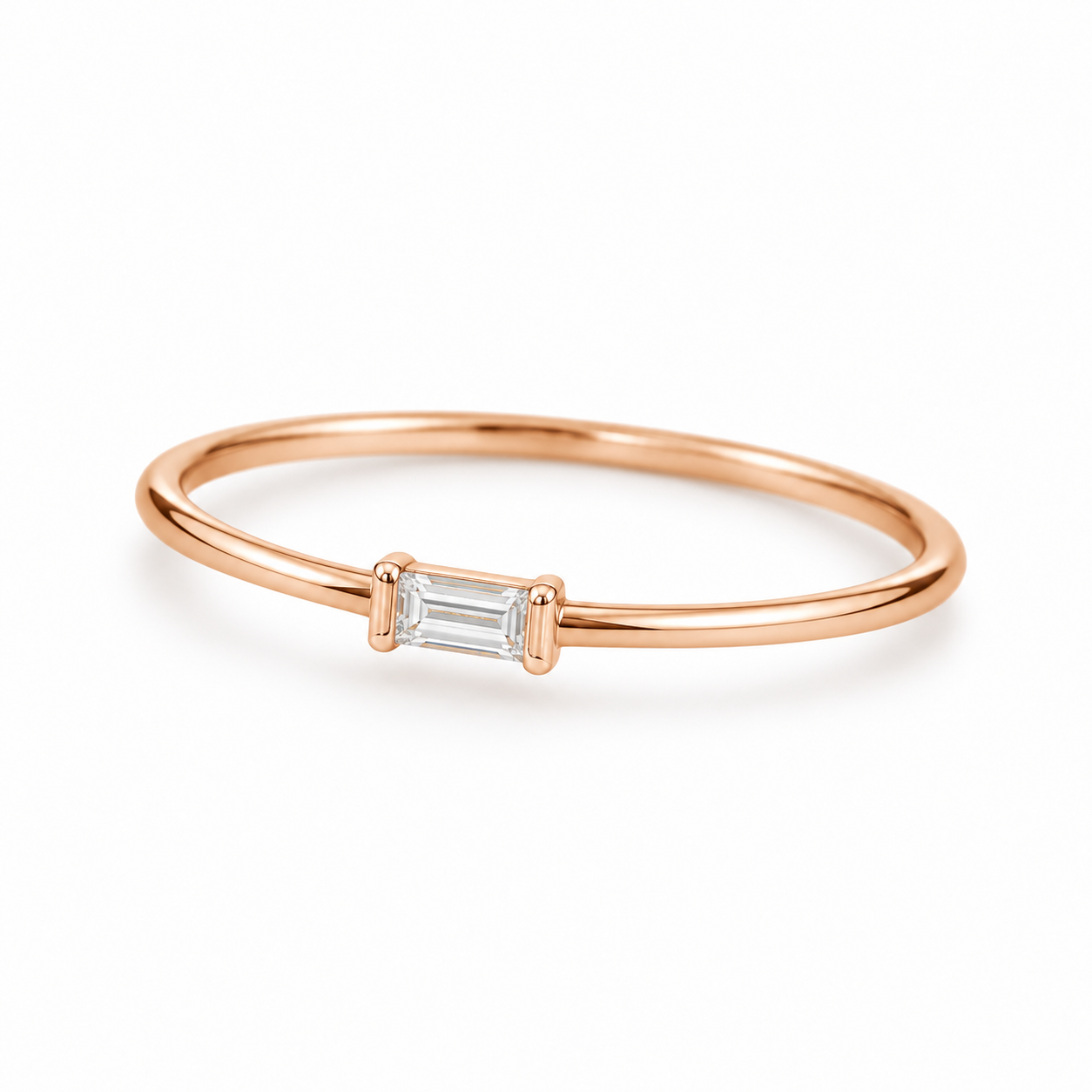 0.12 Karat Baget Pırlanta Rose Altın Yüzük