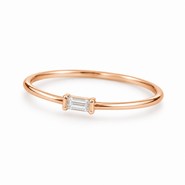 0.12 Karat Baget Pırlanta Rose Altın Yüzük
