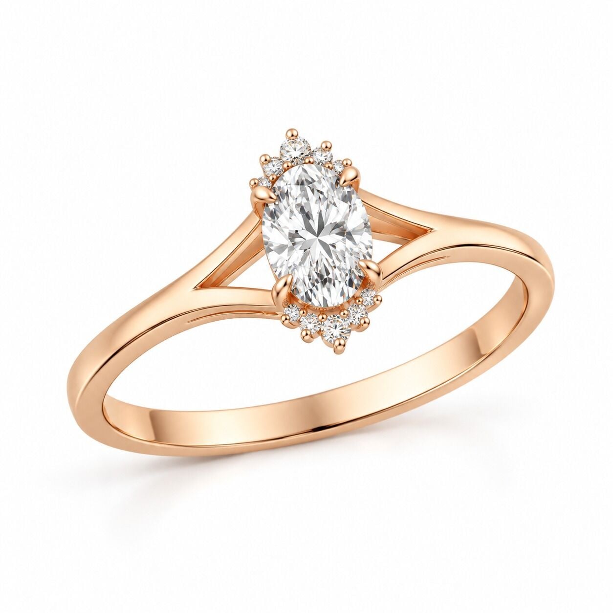 0.42 Karat F SI Oval Kesim Pırlanta Rose Altın Tektaş Yüzük