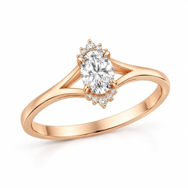 0.42 Karat F SI Oval Kesim Pırlanta Rose Altın Tektaş Yüzük