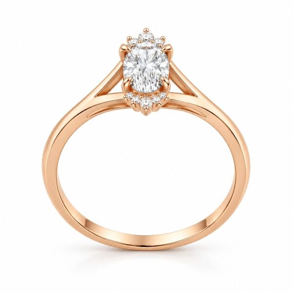 0.42 Karat F SI Oval Kesim Pırlanta Rose Altın Tektaş Yüzük