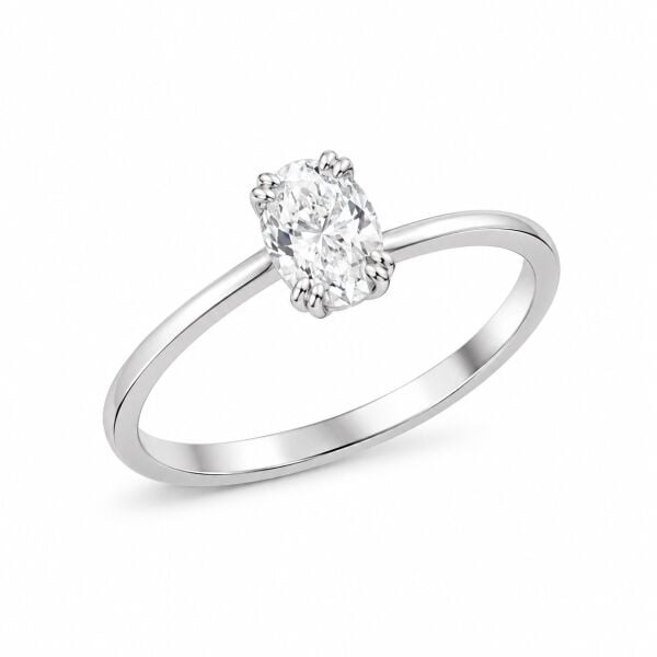 0.30 Karat F SI Oval Kesim Pırlanta Çift Tırnaklı Tektaş Yüzük