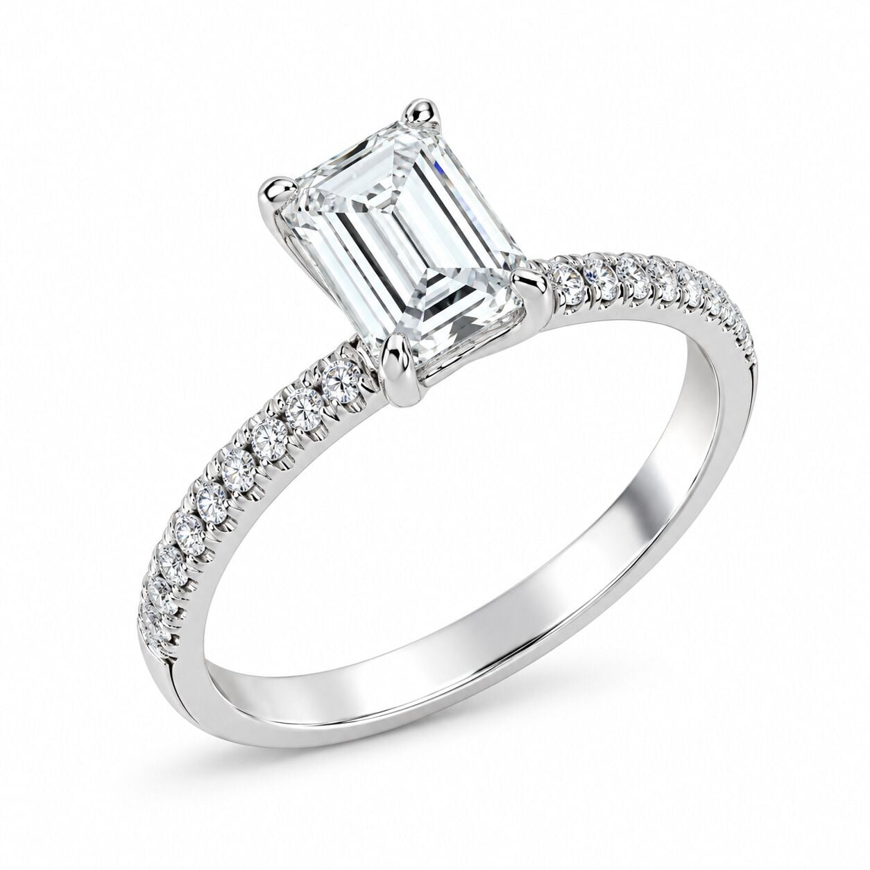 0.45 Karat F SI Emerald Kesim Yan Taşlı Pırlanta Tektaş Yüzük