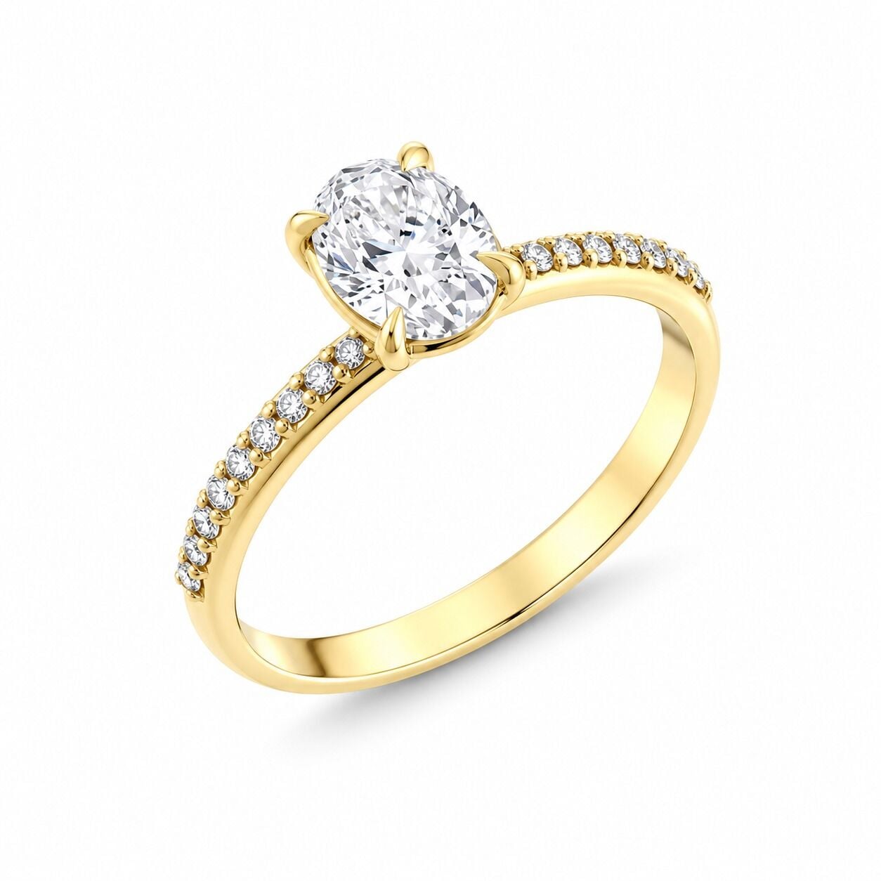 0.42 Karat F SI Oval Kesim Yan Taşlı Pırlanta Sarı Altın Tektaş Yüzük