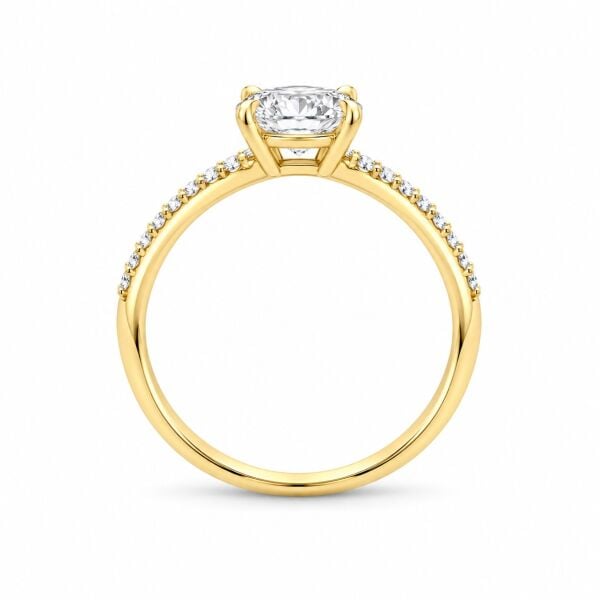 0.42 Karat F SI Oval Kesim Yan Taşlı Pırlanta Sarı Altın Tektaş Yüzük