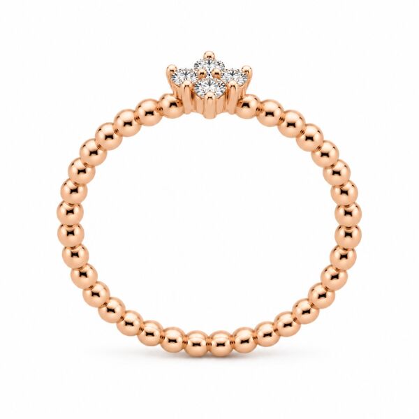 0.12 Karat G SI Çiçek Motifli Boncuklu Pırlanta Rose Altın Yüzük
