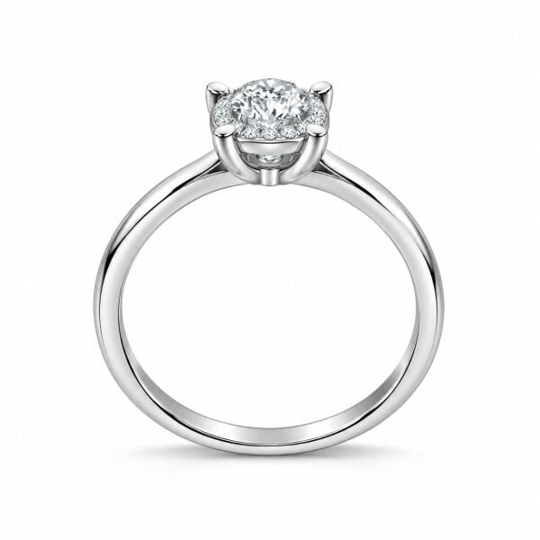 0.09 Karat G SI Halo Pırlanta Tektaş Beyaz Altın Yüzük