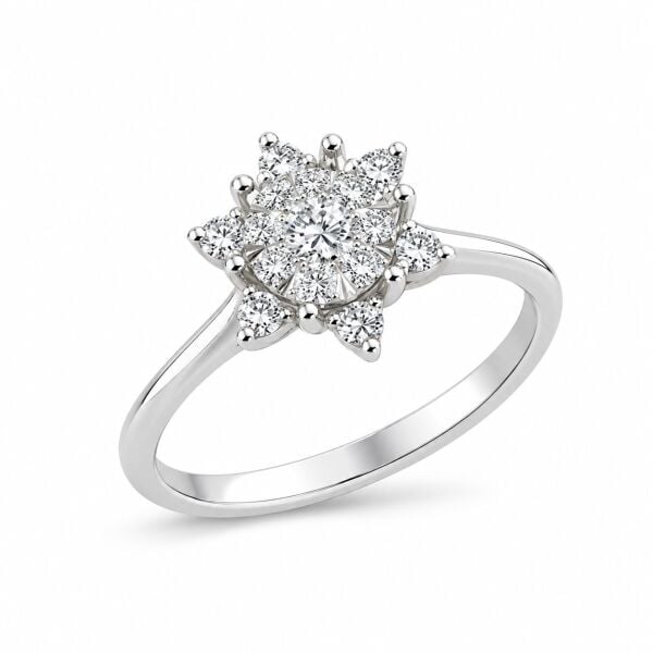0.32 Karat G SI Lotus Çiçeği Pırlanta Beyaz Altın Yüzük