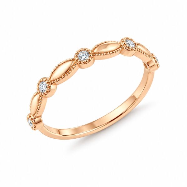 0.15 Karat G SI Vintage Milgrain Pırlanta Rose Altın Yüzük