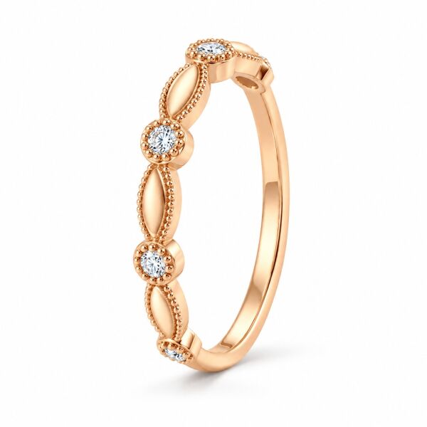 0.15 Karat G SI Vintage Milgrain Pırlanta Rose Altın Yüzük
