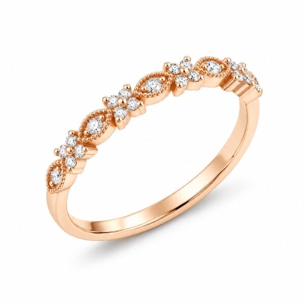 0.09 Karat G SI Vintage Çiçek Motifli Pırlanta Rose Altın Yüzük