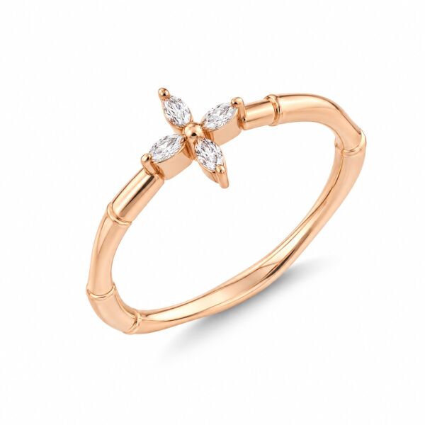 0.06 Karat G SI Markiz Pırlanta Çiçek Rose Altın Yüzük