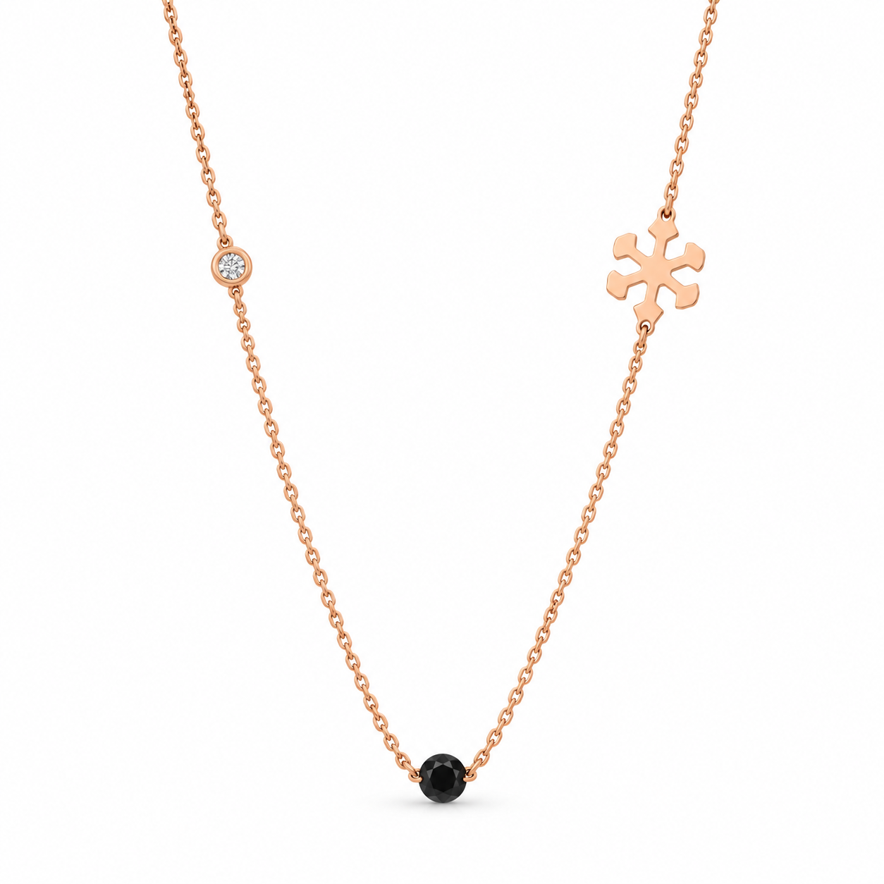 0.02 Karat Spinel ve Kar Tanesi Motifli Pırlanta Rose Altın Kolye