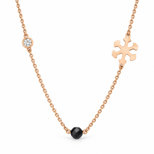 0.02 Karat Spinel ve Kar Tanesi Motifli Pırlanta Rose Altın Kolye