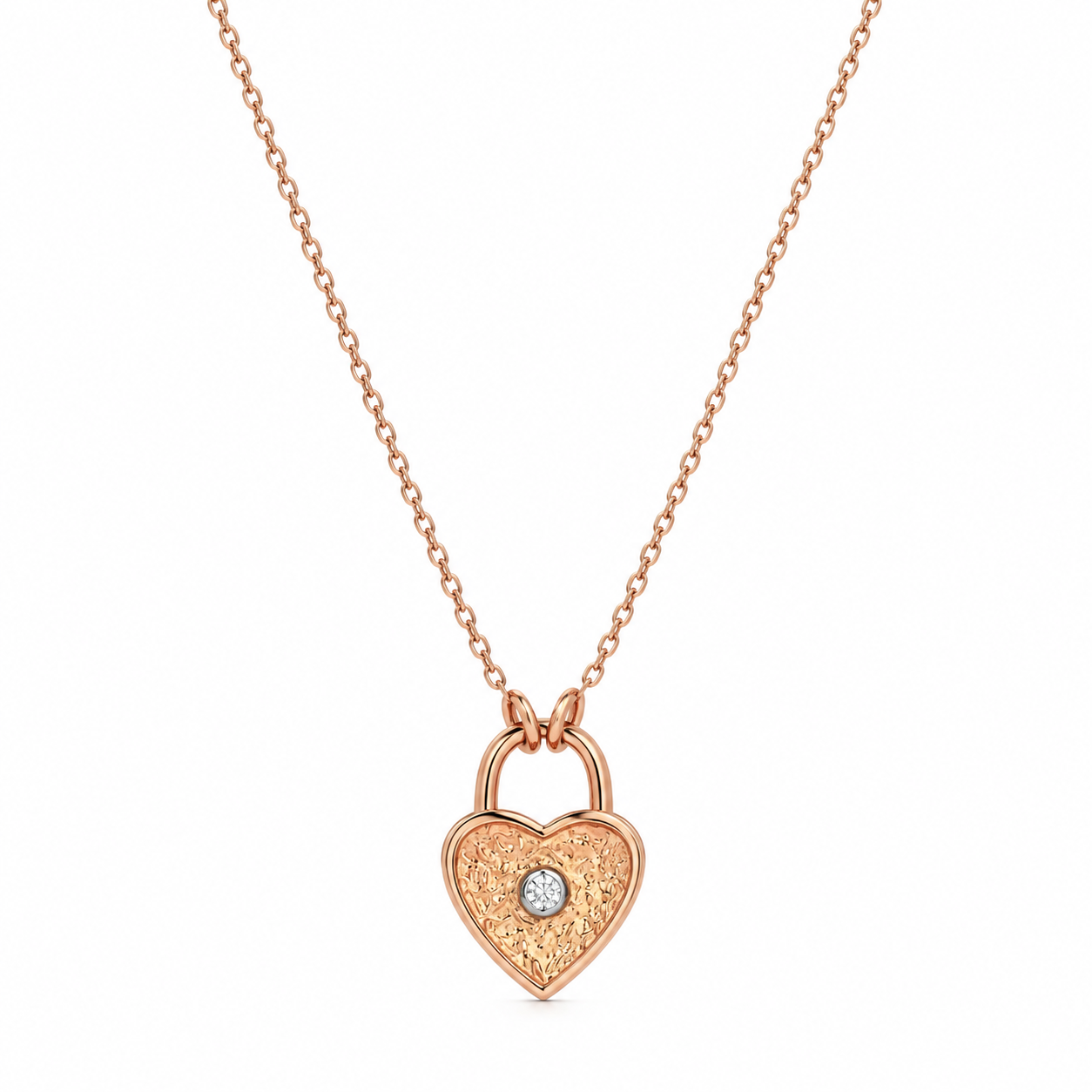 0.02 Karat Kalp Kilit Pırlanta Rose Altın Kolye