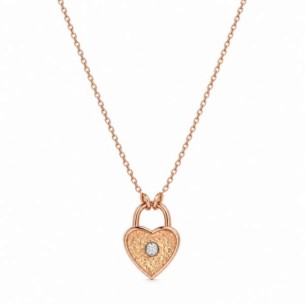 0.02 Karat Kalp Kilit Pırlanta Rose Altın Kolye