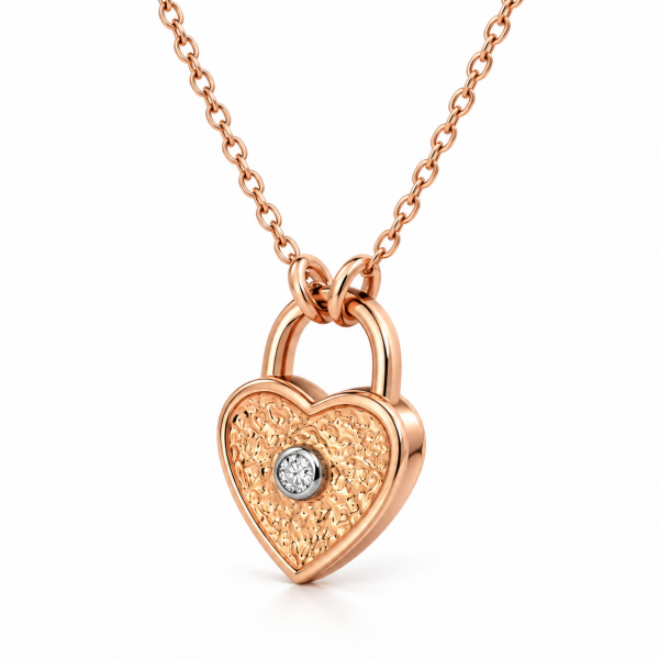 0.02 Karat Kalp Kilit Pırlanta Rose Altın Kolye