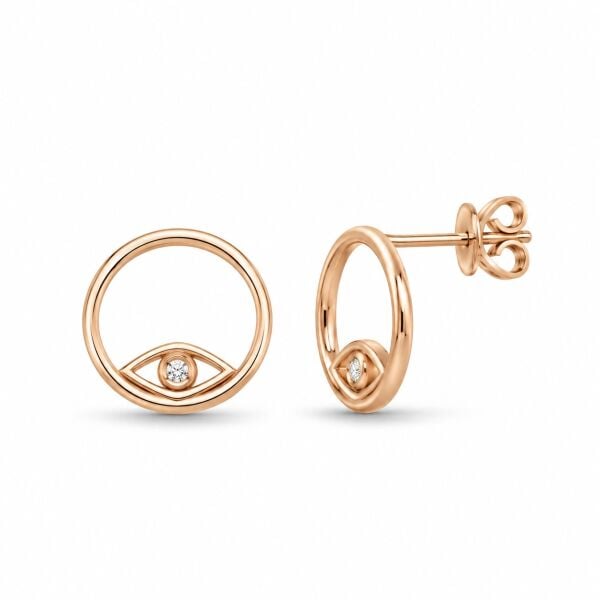 0.02 Karat G SI Pırlanta Nazar Gözü Halka Rose Altın Küpe