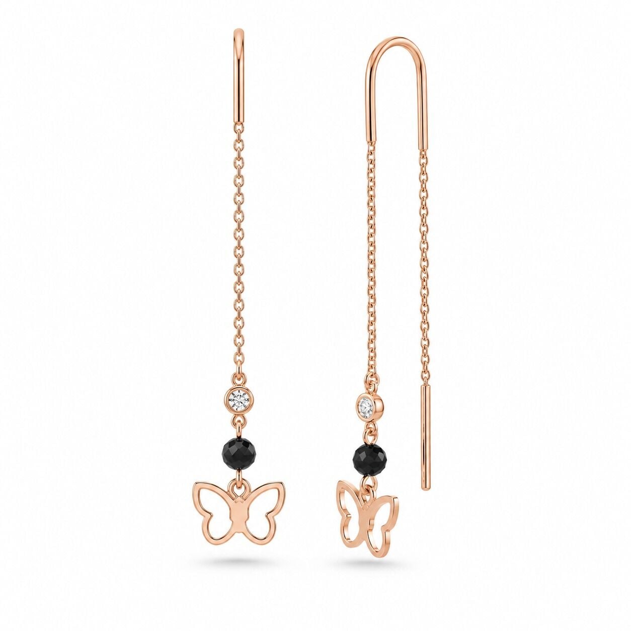 0.03 Karat G SI Pırlanta Spinel Taşlı Kelebek İp Rose Altın Küpe