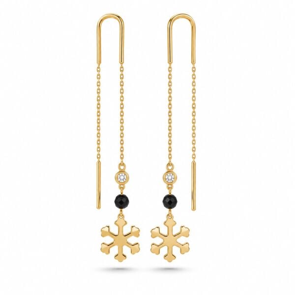 0.03 Karat G SI Pırlanta Spinel Taşlı Kar Tanesi İp Sarı Altın Küpe