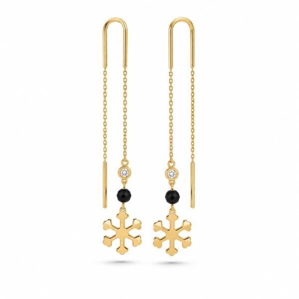 0.03 Karat G SI Pırlanta Spinel Taşlı Kar Tanesi İp Sarı Altın Küpe