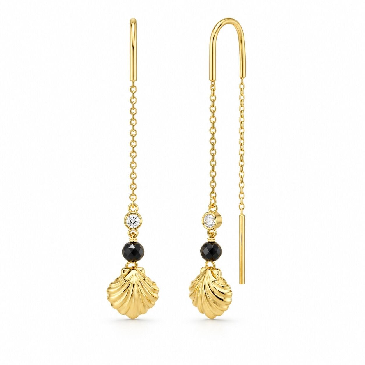 0.04 Karat G SI Pırlanta Spinel Taşlı İstiridye İp Sarı Altın Küpe