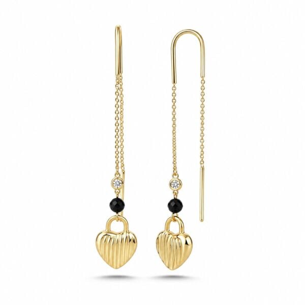 0.04 Karat G SI Pırlanta Spinel Taşlı Kalp İp Sarı Altın Küpe