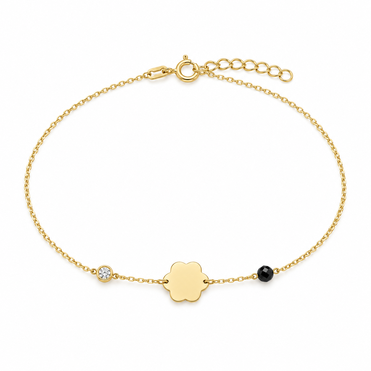 0.02 Karat Spinel Taşlı Çiçek Pırlanta Sarı Altın Bileklik
