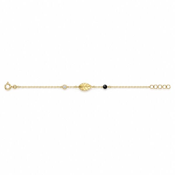 0.02 Karat G SI Pırlanta Siyah Spinel Taşlı Yaprak Sarı Altın Bileklik