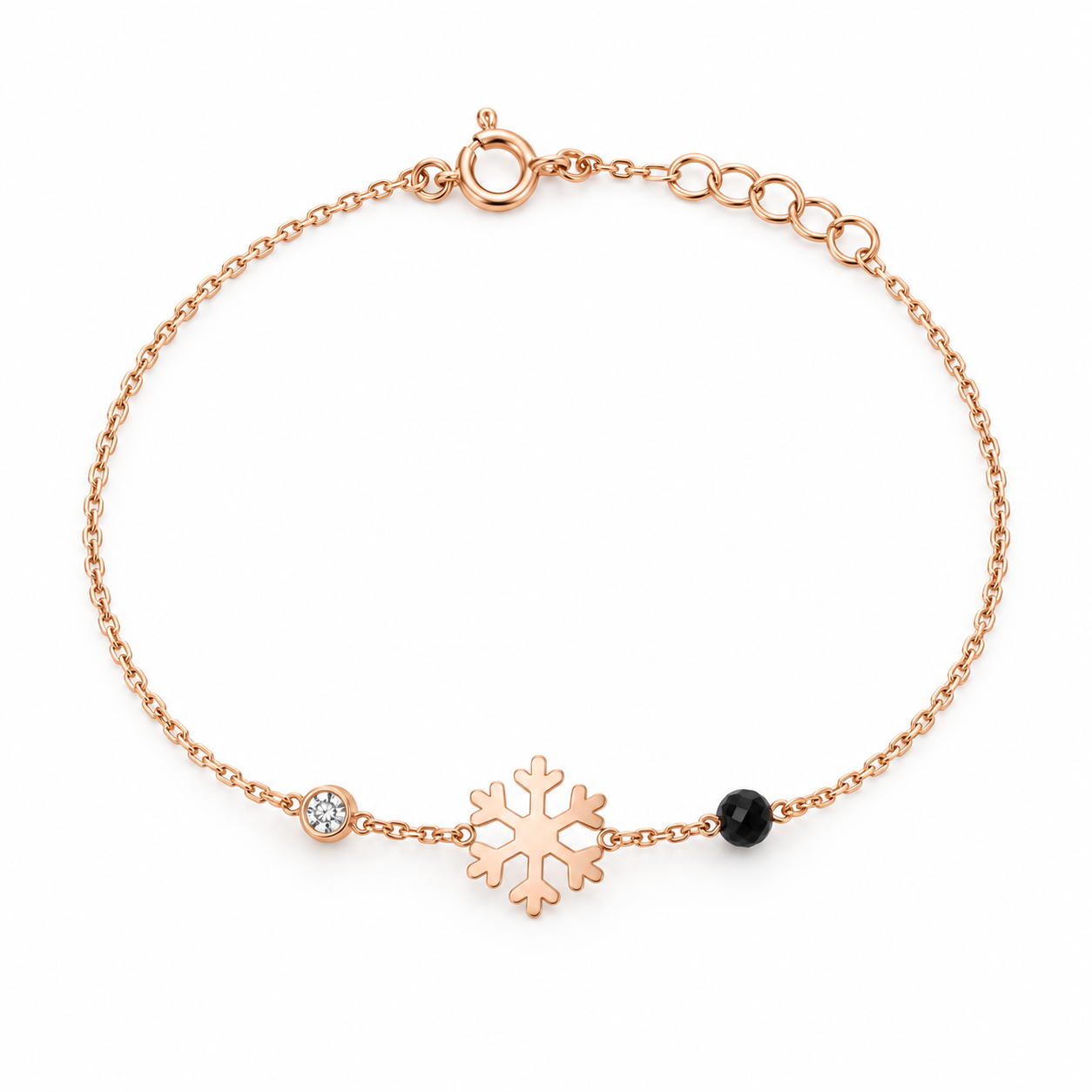 0.02 Karat G SI Pırlanta Siyah Spinel Taşlı Kar Tanesi Rose Altın Bileklik