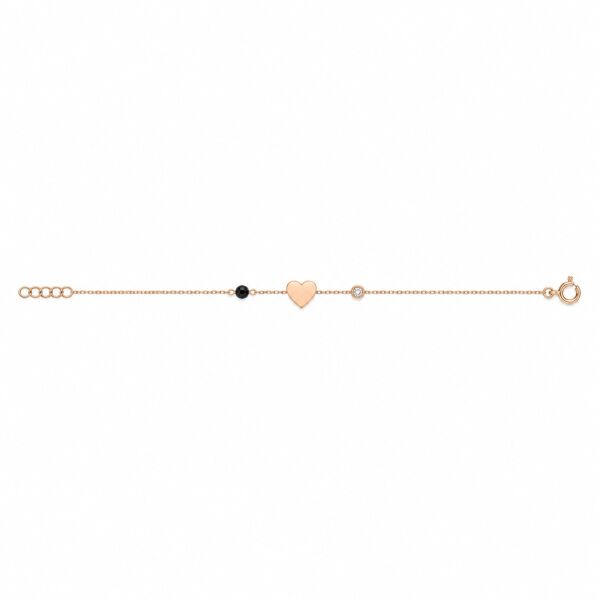 0.02 Karat G SI Pırlanta Siyah Spinel Taşlı Kalp Rose Altın Bileklik