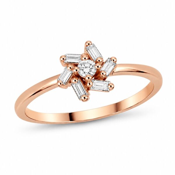 0.20 Karat F VS-SI Baget Pırlanta Çiçek Rose Altın Yüzük