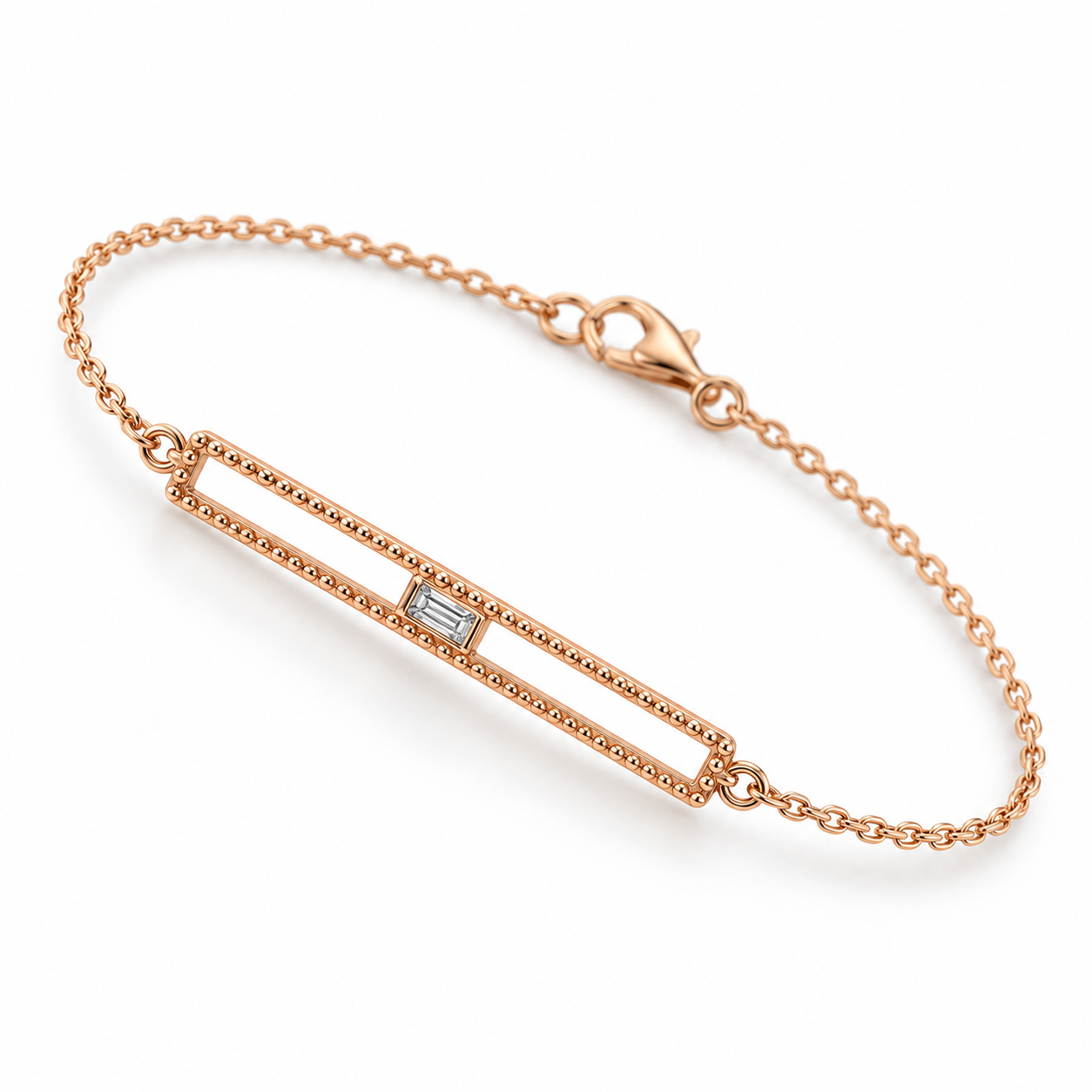 0.02 Karat Geometrik Baget Pırlanta Rose Altın Bileklik