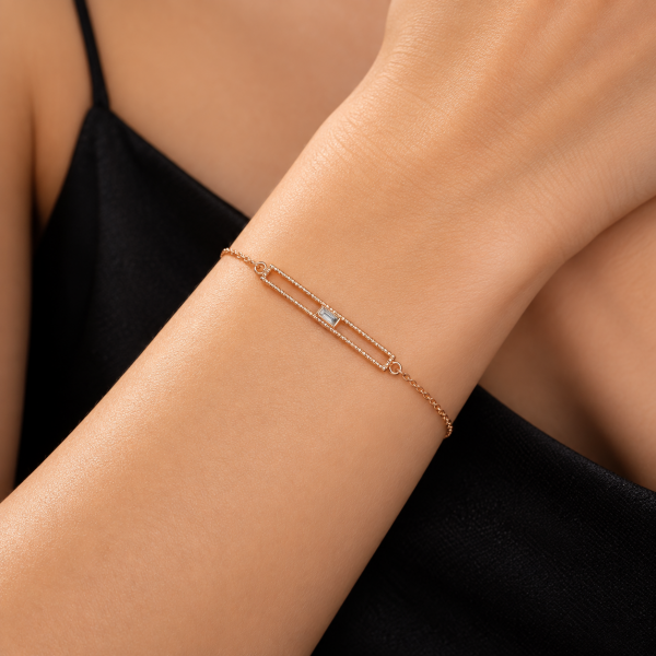 0.02 Karat Geometrik Baget Pırlanta Rose Altın Bileklik