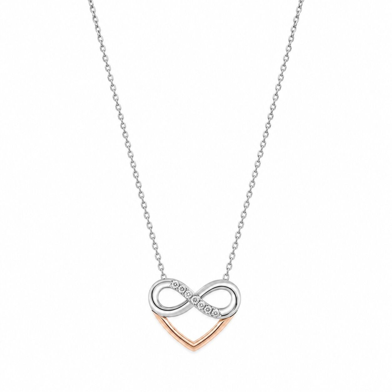 0.03 Karat G SI Sonsuzluk Kalp Pırlanta Beyaz ve Rose Altın Kolye