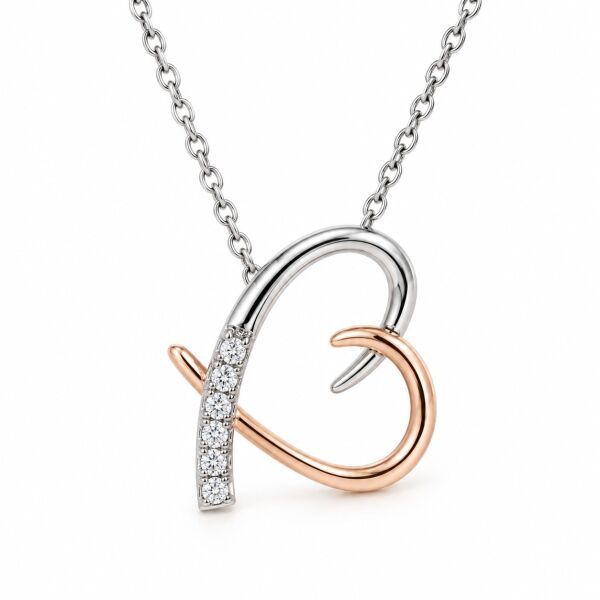 0.04 Karat G SI Asimetrik Kalp Pırlanta Beyaz ve Rose Altın Kolye