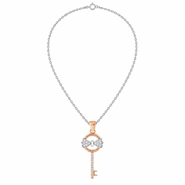0.07 Karat G SI Fiyonklu Anahtar Pırlanta Rose ve Beyaz Altın Kolye