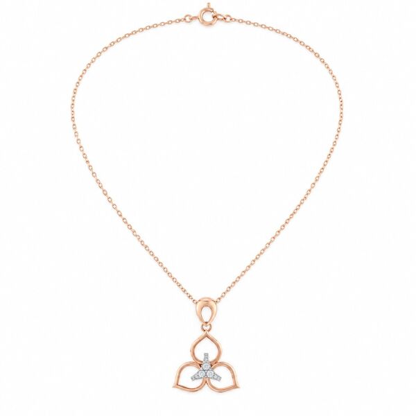 0.21 Karat G SI Kalp Yapraklı Çiçek Pırlanta Rose Altın Kolye