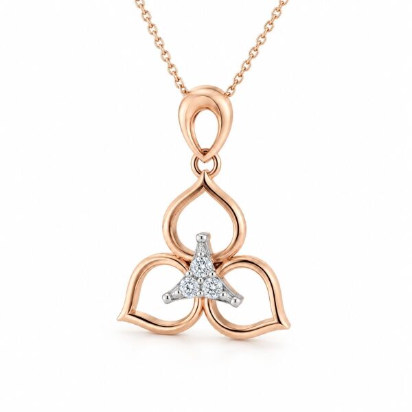 0.21 Karat G SI Kalp Yapraklı Çiçek Pırlanta Rose Altın Kolye