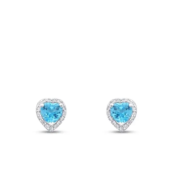1.28 Karat Pırlanta Blue Topaz Kalp Taşlı Küpe