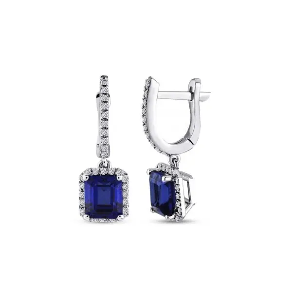 2.18 Karat Pırlanta Baget Safir Küpe