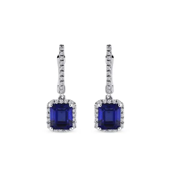2.18 Karat Pırlanta Baget Safir Küpe