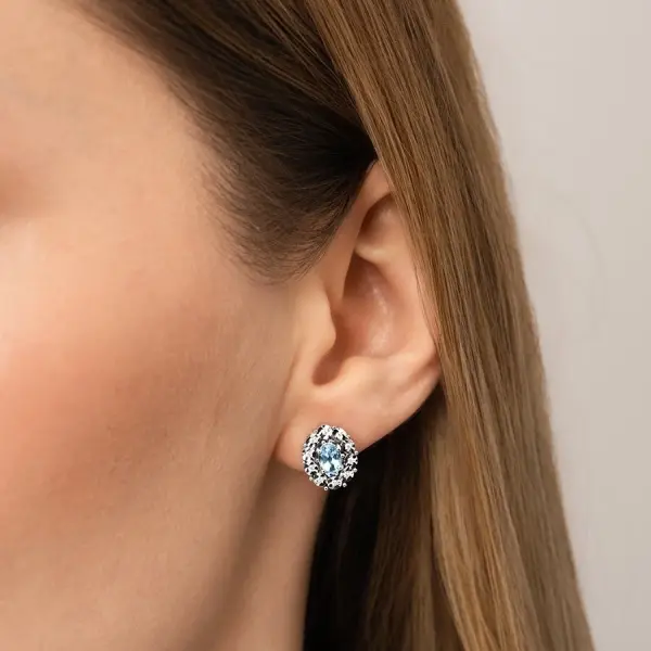 1.21 Karat Pırlanta Blue Topaz Küpe