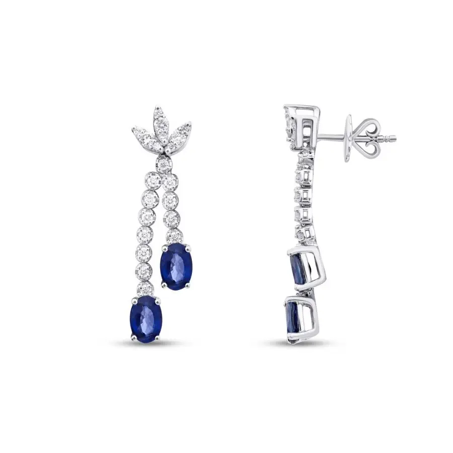 2.66 Karat Pırlanta Safir Lotus Küpe